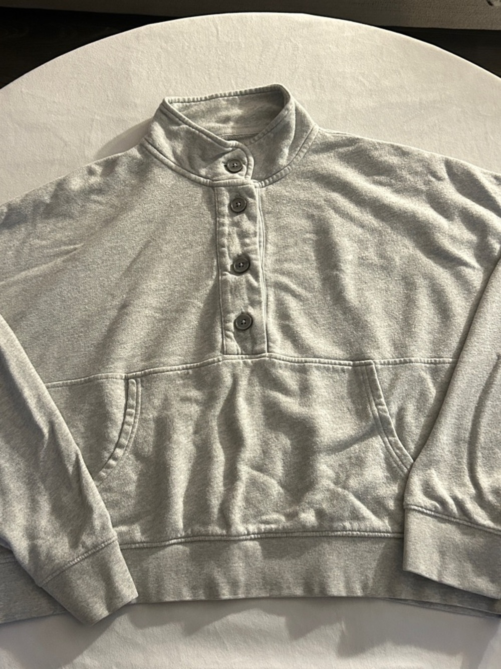 aerie Heather Light Gray Button-Front Crewneck Sweatshirt